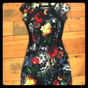 Floral, Black Mesh Bodycon